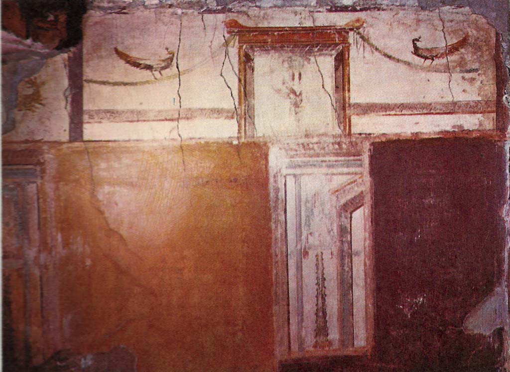 VI.17 Herculaneum. Not dated. Room 15, detail from upper north wall of cubiculum.